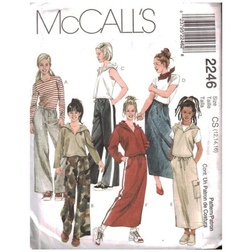 McCalls 2246 Girls Hooded Top Pull-On Pants/Shorts Sewing Pattern Sizes 12-16